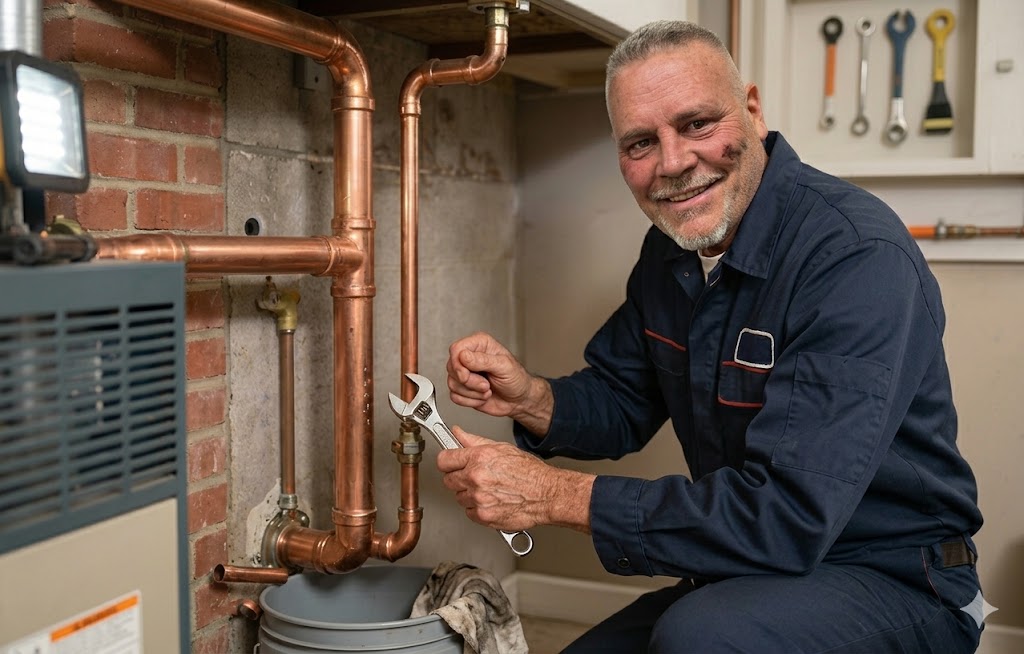 Jamie Walsh Working on Plumbing Pipes